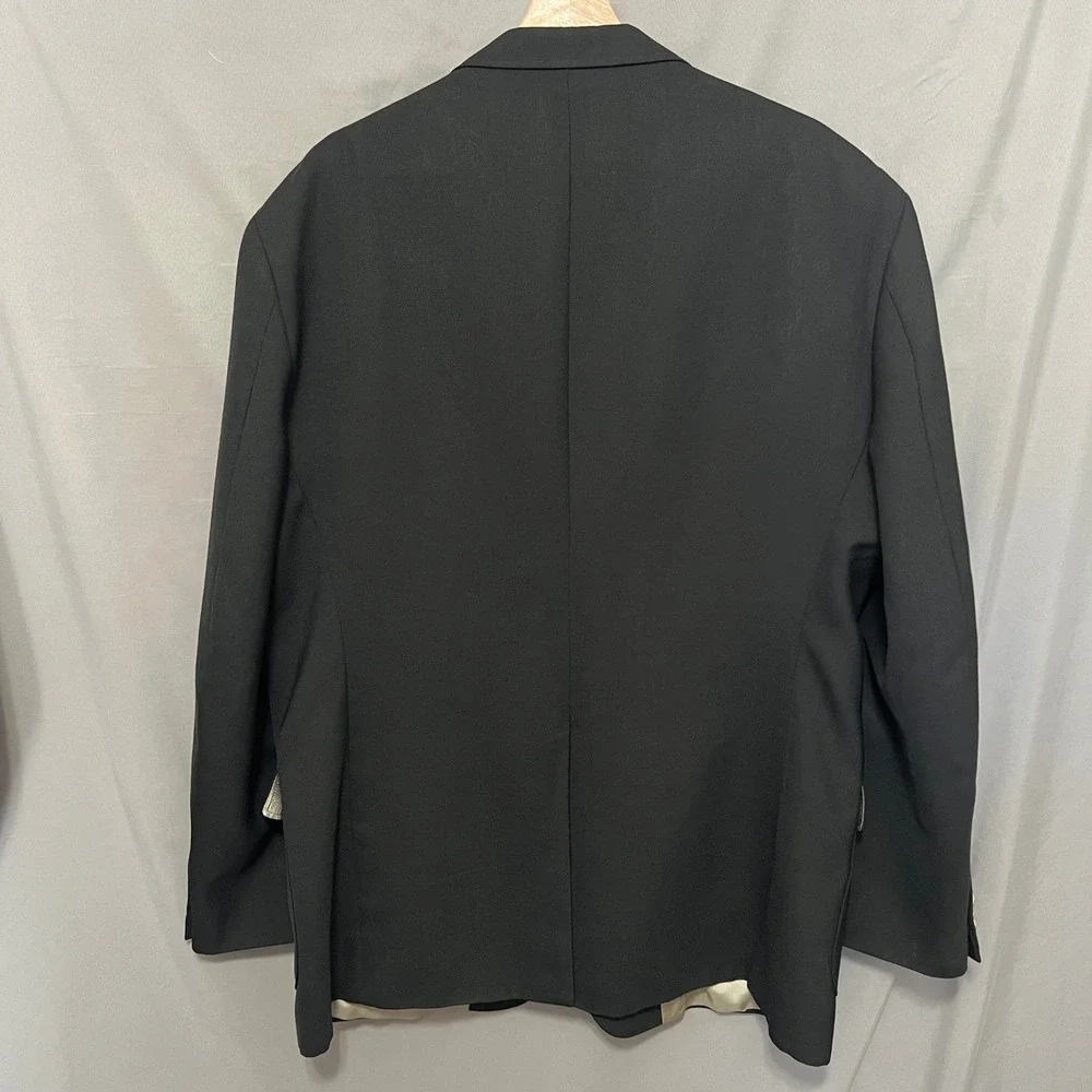 Vtg Stafford Mens Classic‎ Black Blazer 46L Long Gold Crest Buttons University
